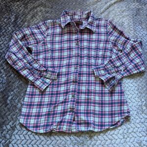 ⭐️⭐️⭐️Lincoln Outfitters pink and Blue button up plaid flannel size Large